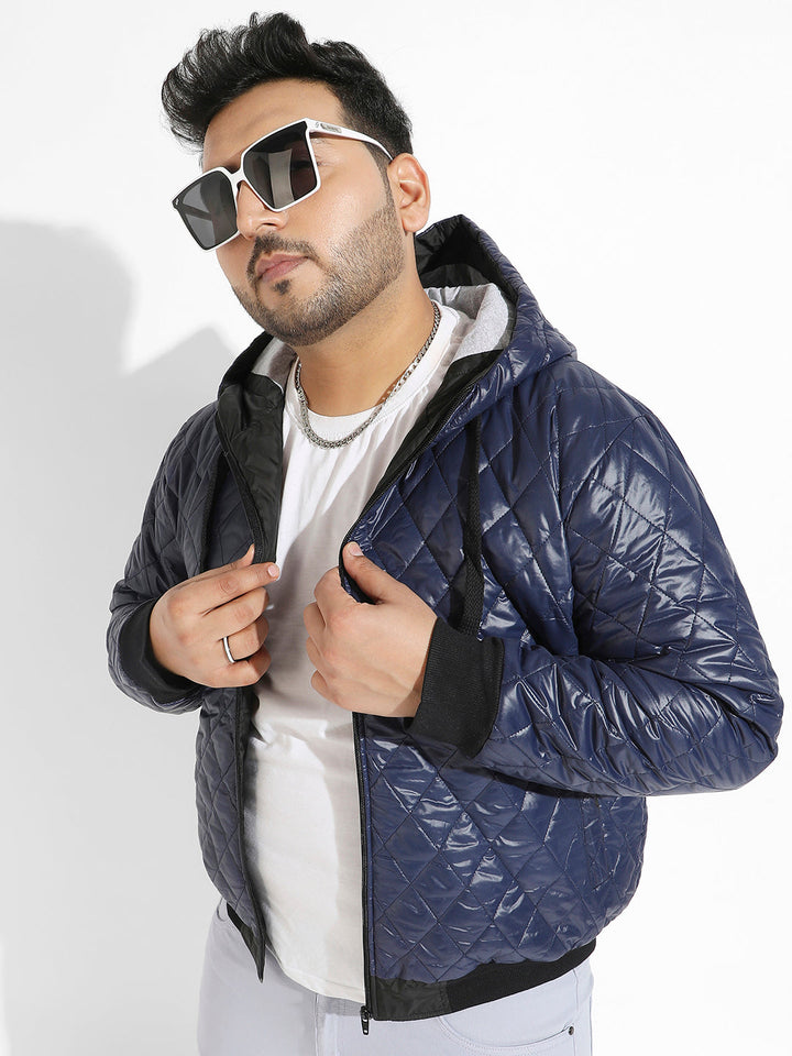 Blue Quilted Puffer Jacket With Zip-Closure