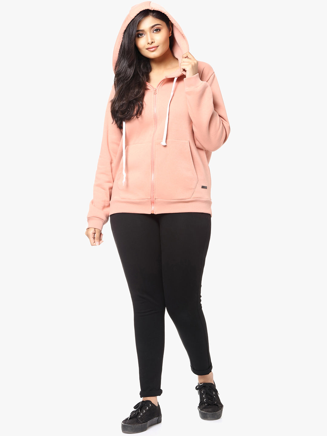 Solid Winter Zipper Hooded Sweatshirt