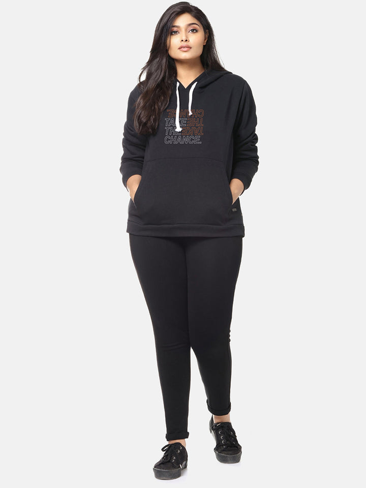 Casual Black Hoodie With Print