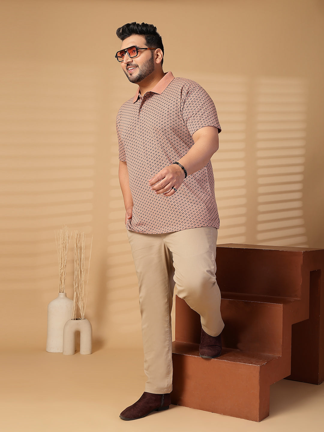 Plus Size Men Printed Polo Collar T-shirt