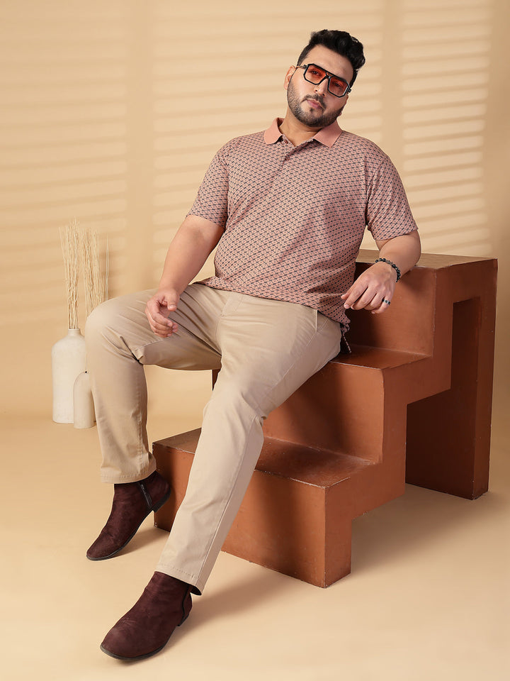 Plus Size Men Printed Polo Collar T-shirt