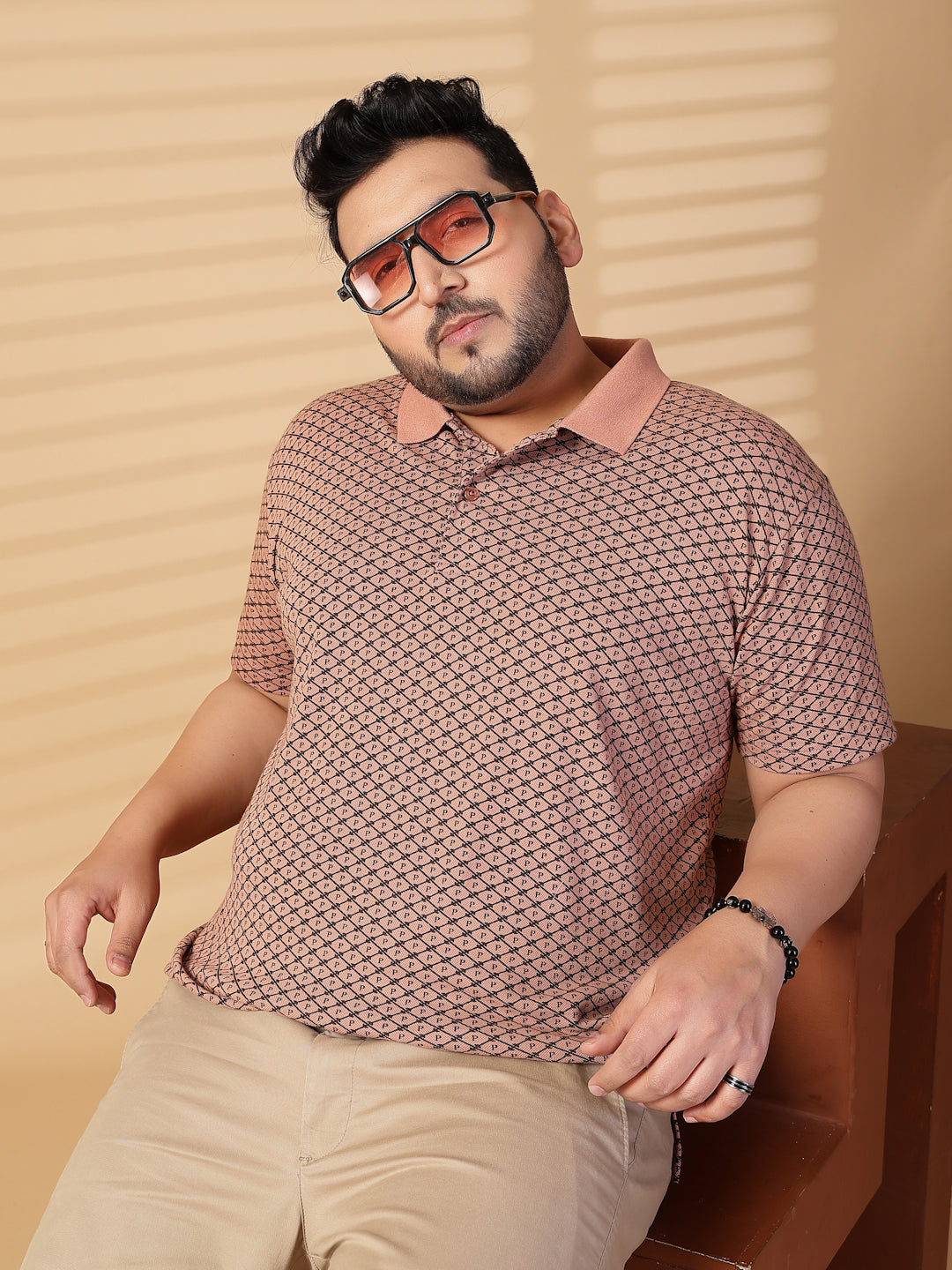 Plus Size Men Printed Polo Collar T-shirt