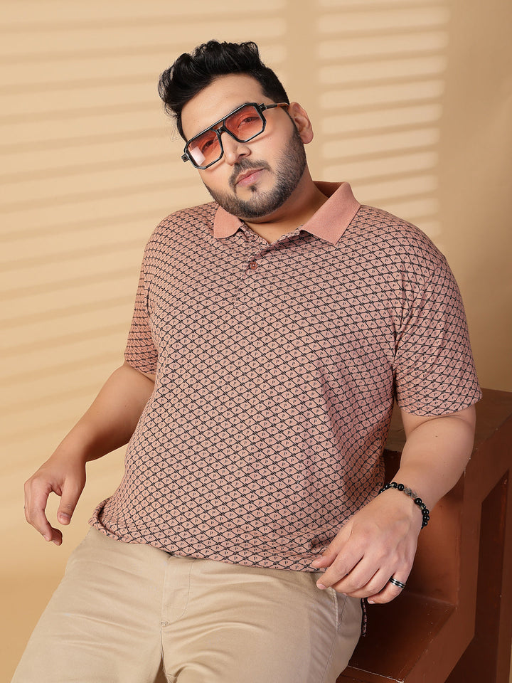Plus Size Men Printed Polo Collar T-shirt