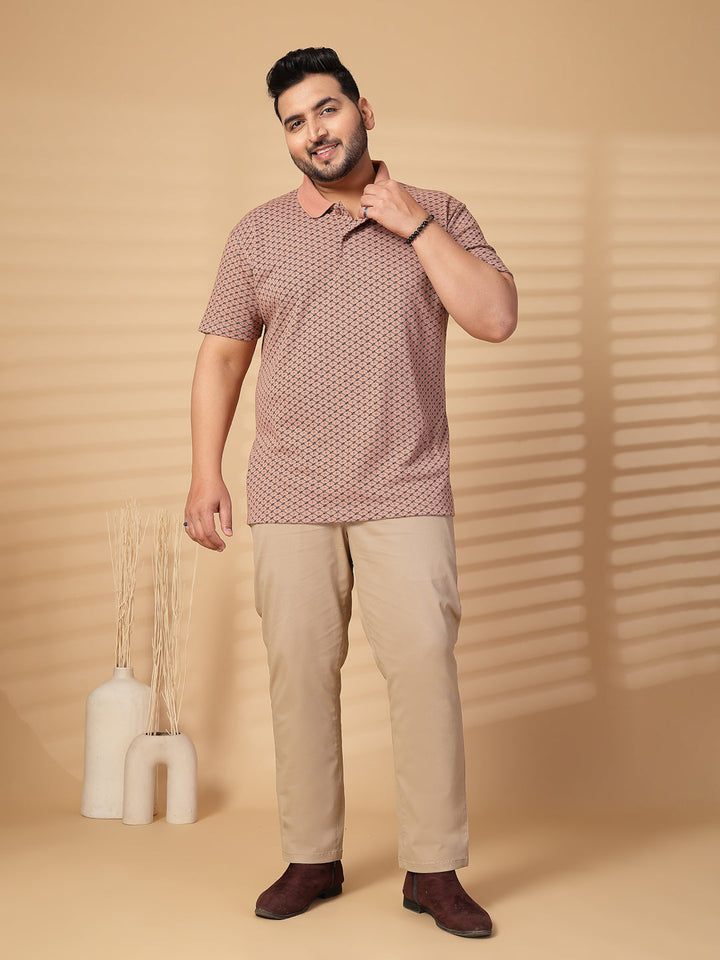 Plus Size Men Printed Polo Collar T-shirt