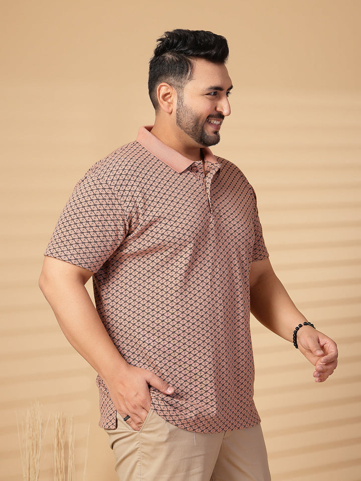 Plus Size Men Printed Polo Collar T-shirt