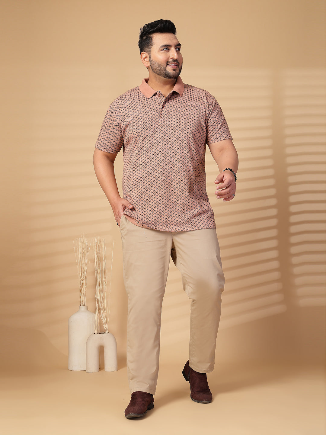 Plus Size Men Printed Polo Collar T-shirt