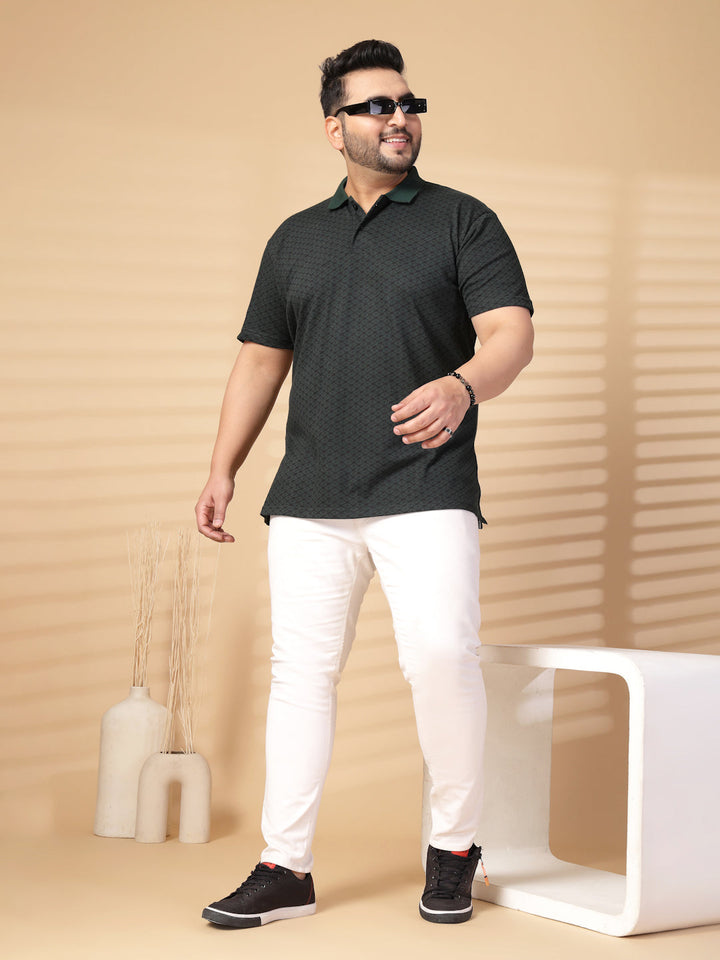 Plus Size Men Printed Polo Collar T-shirt