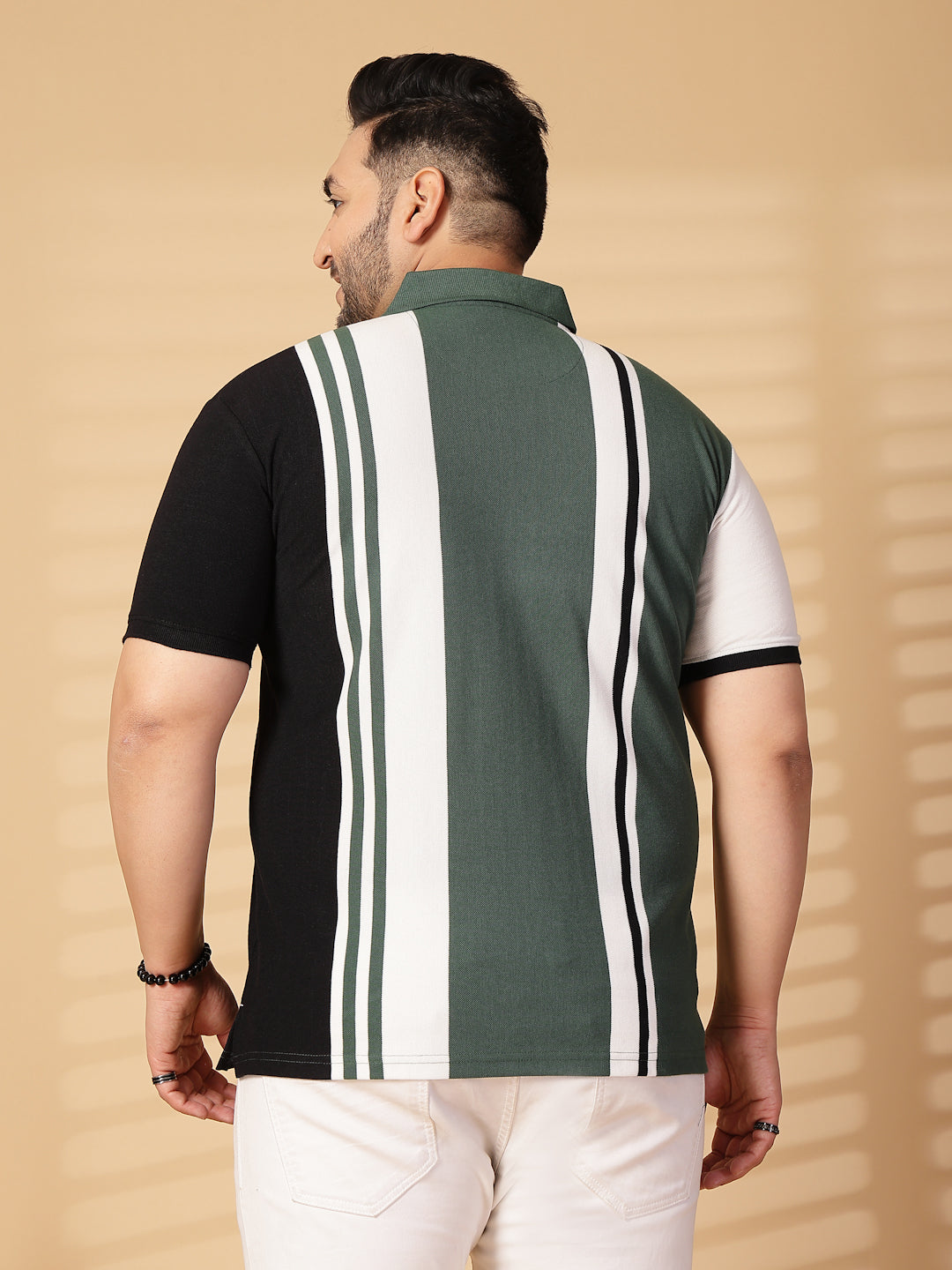 Plus Size Men Striped Polo Collar Cotton T-shirt