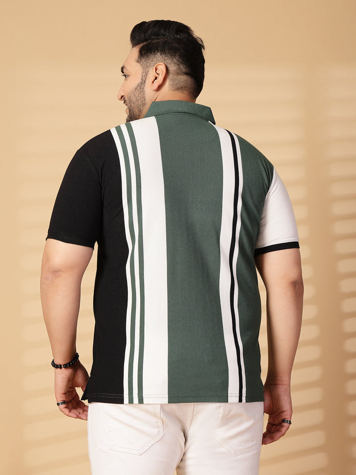 Plus Size Men Striped Polo Collar Cotton T-shirt