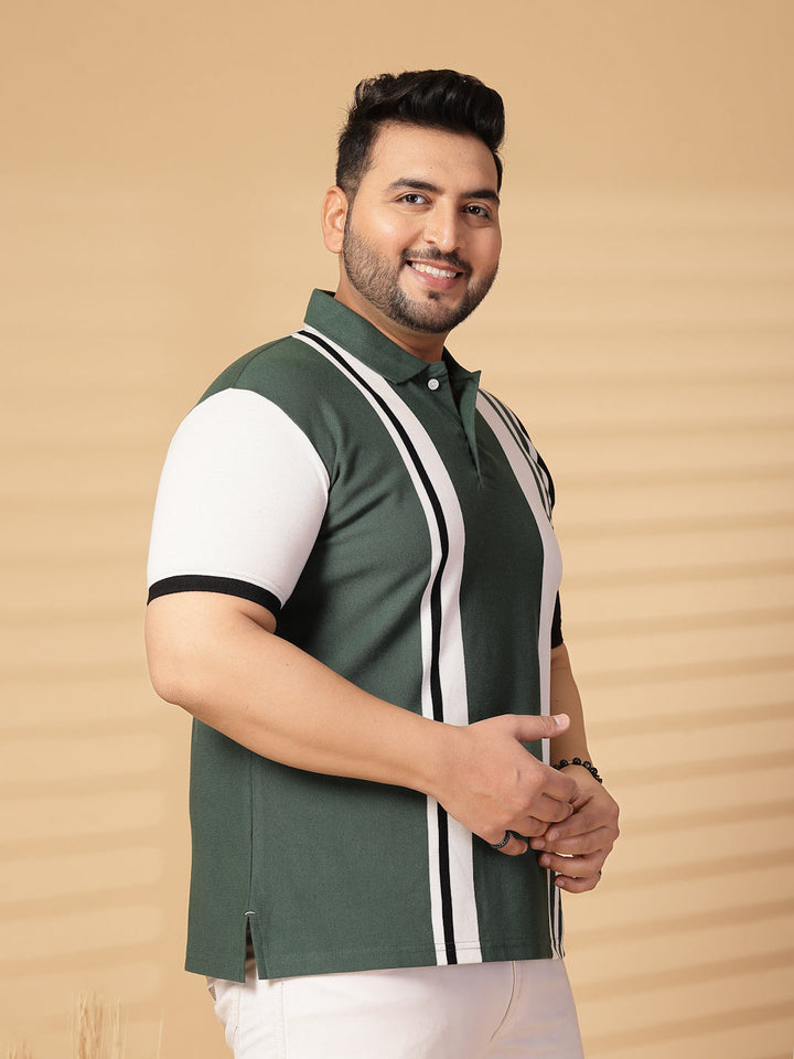 Plus Size Men Striped Polo Collar Cotton T-shirt