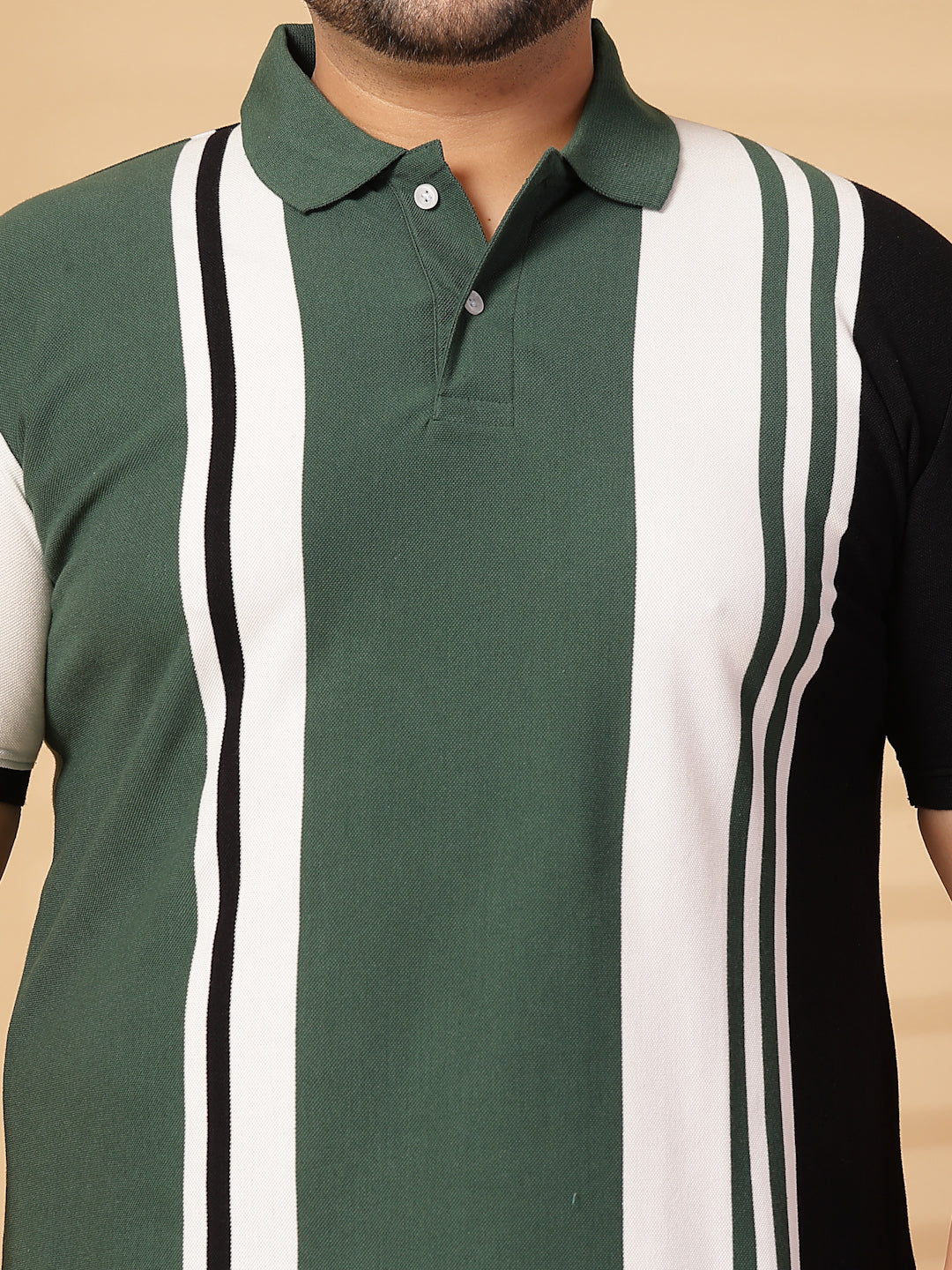 Plus Size Men Striped Polo Collar Cotton T-shirt