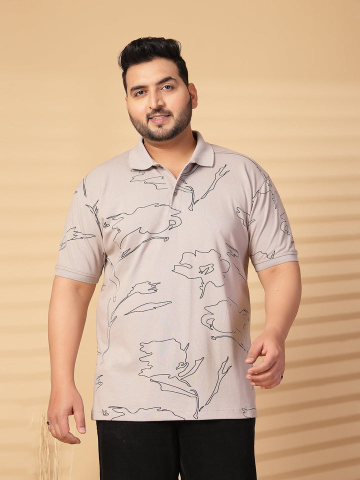Plus Size Men Printed Polo Collar T-shirt