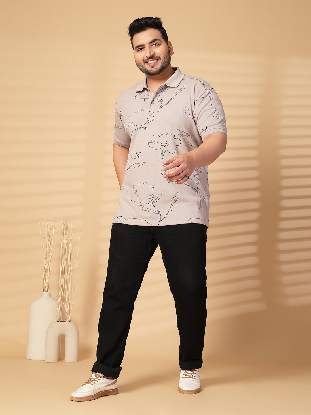 Plus Size Men Printed Polo Collar T-shirt