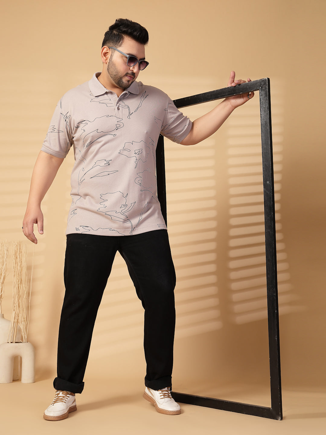 Plus Size Men Printed Polo Collar T-shirt