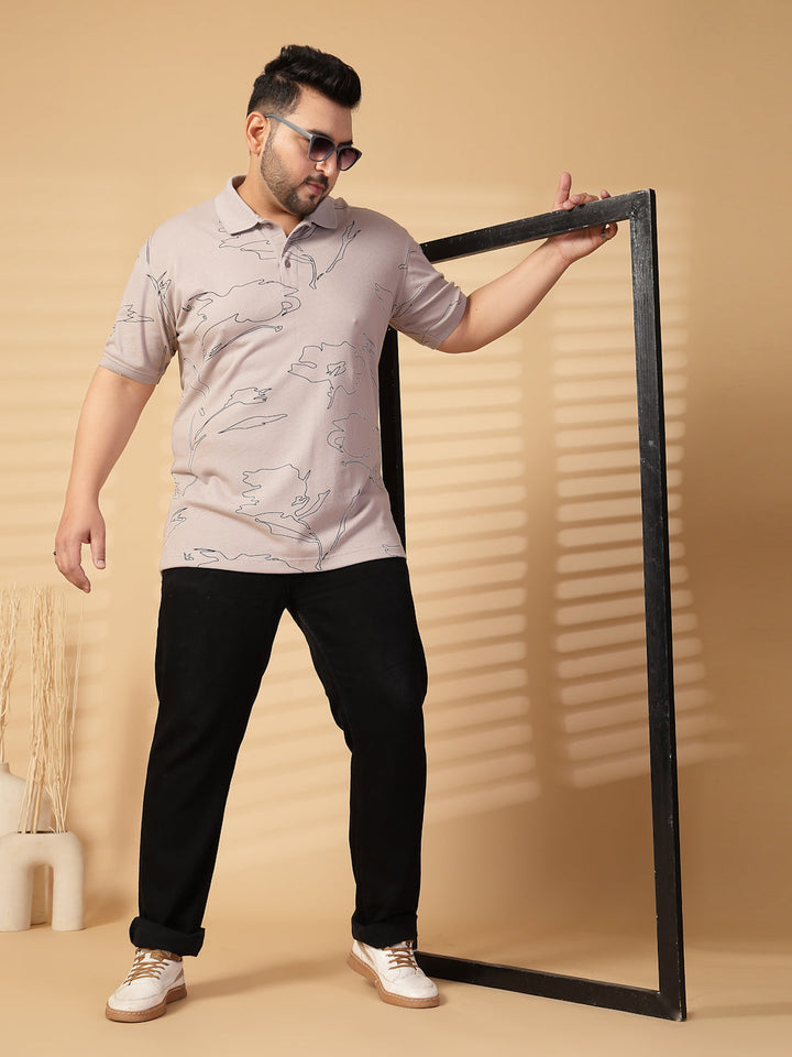 Plus Size Men Printed Polo Collar T-shirt