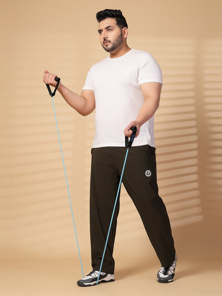 Plus Size Men Olive Green Mid Rise Stretchable Track Pants