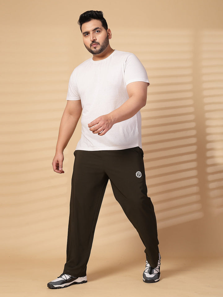 Plus Size Men Olive Green Mid Rise Stretchable Track Pants