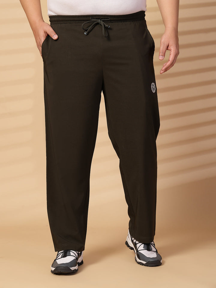 Plus Size Men Olive Green Mid Rise Stretchable Track Pants