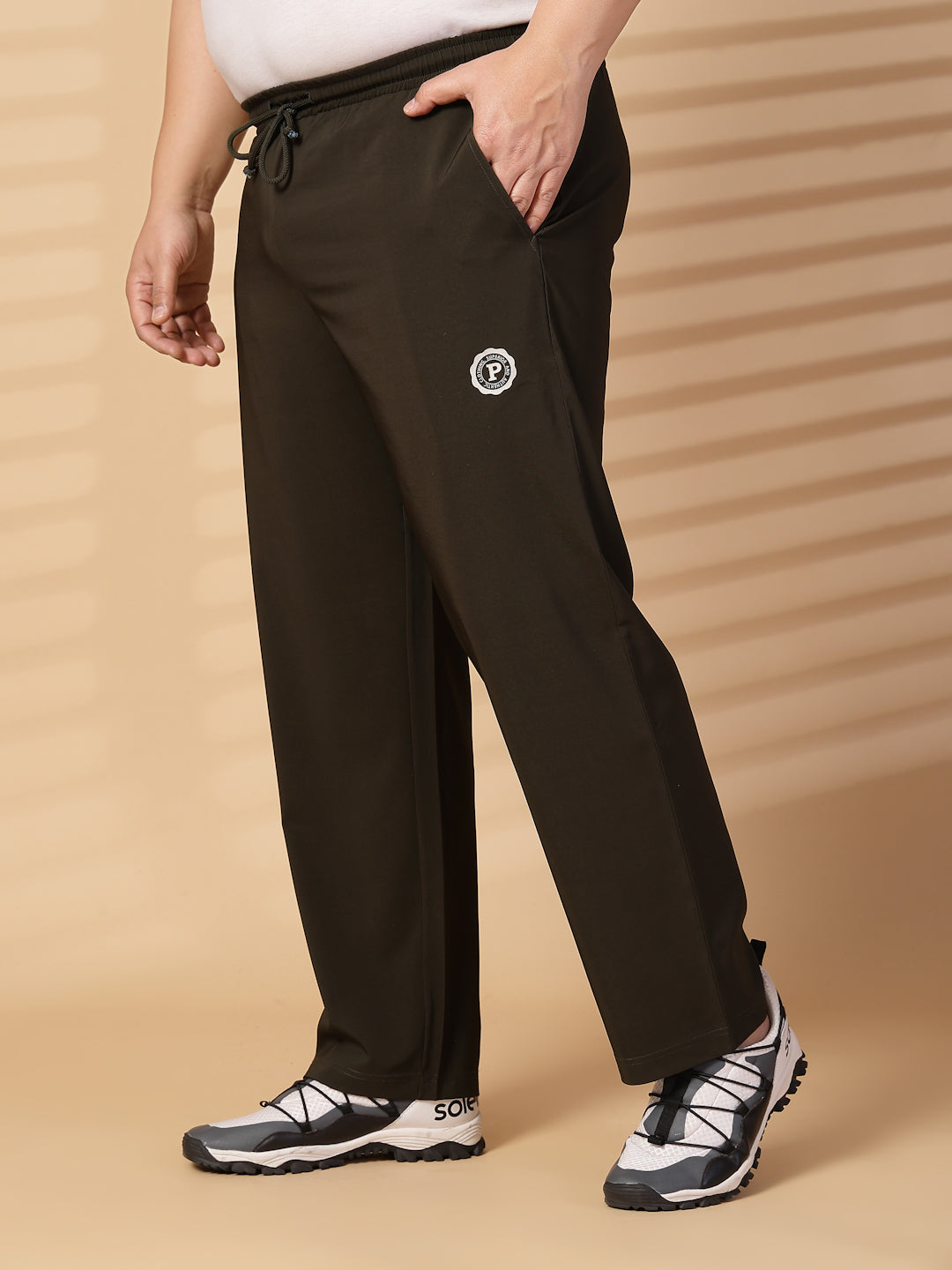 Plus Size Men Olive Green Mid Rise Stretchable Track Pants