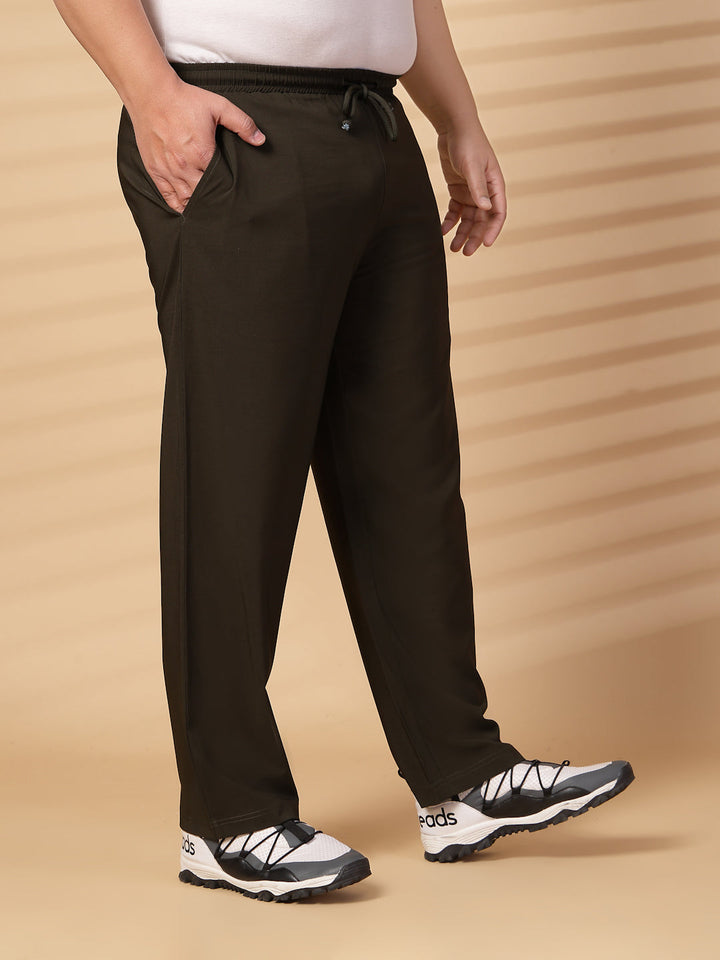 Plus Size Men Olive Green Mid Rise Stretchable Track Pants