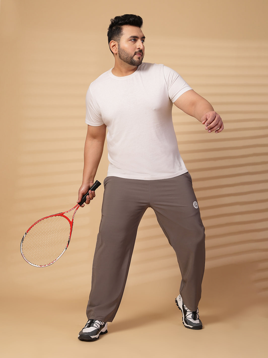 Plus Size Men Brown Mid Rise Stretchable Track Pants