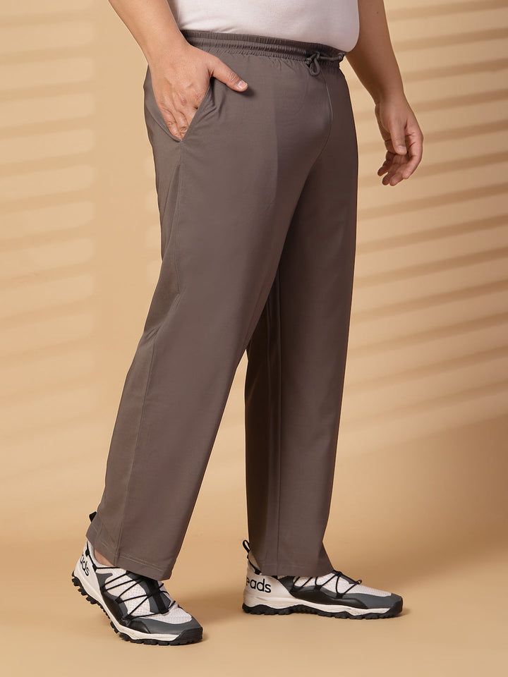 Plus Size Men Brown Mid Rise Stretchable Track Pants