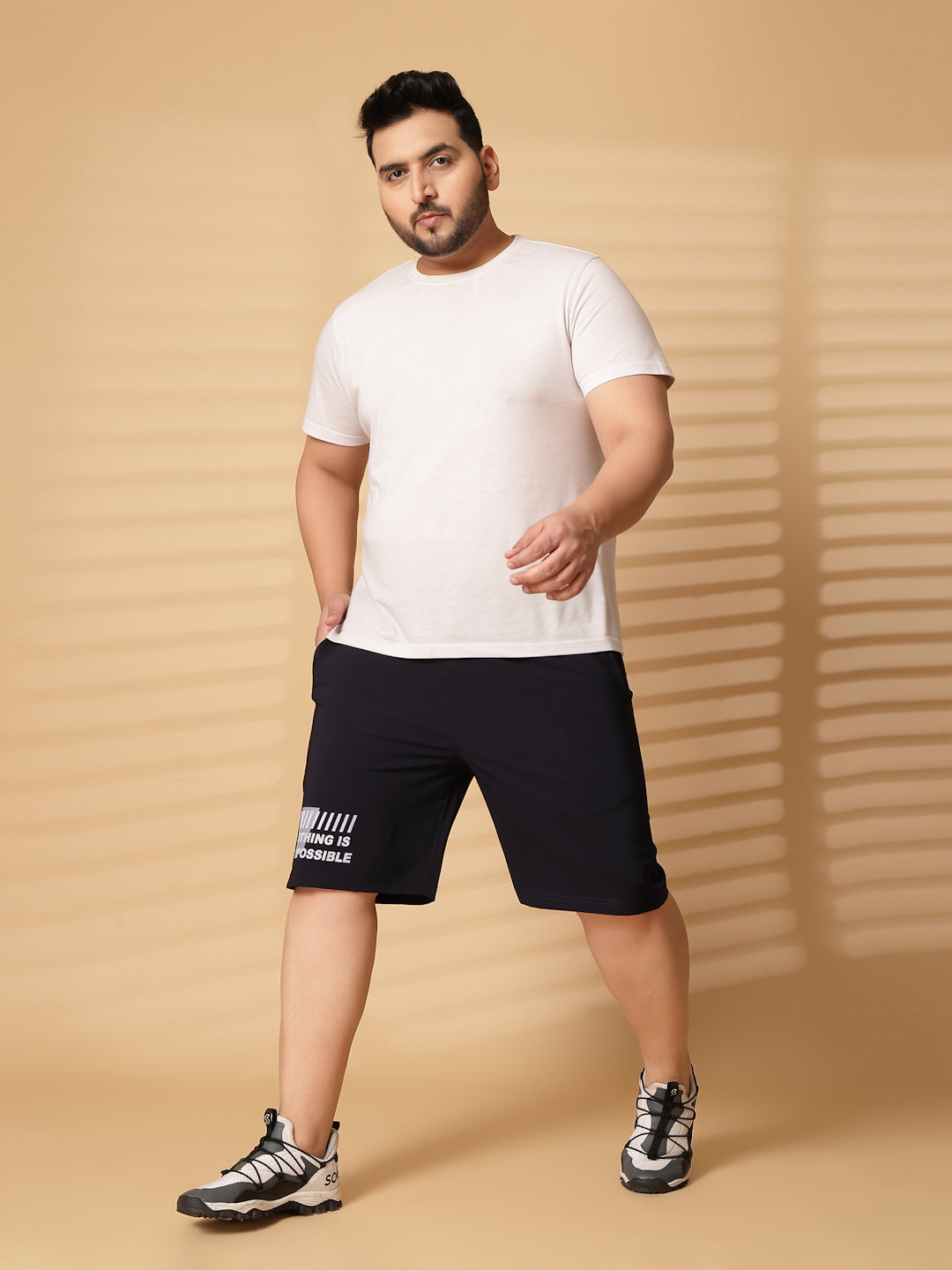 Plus Size Men Navy Blue Mid-Rise Stretchable Shorts