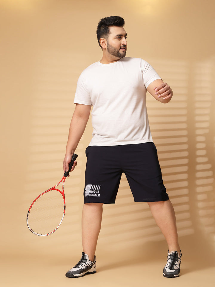 Plus Size Men Navy Blue Mid-Rise Stretchable Shorts