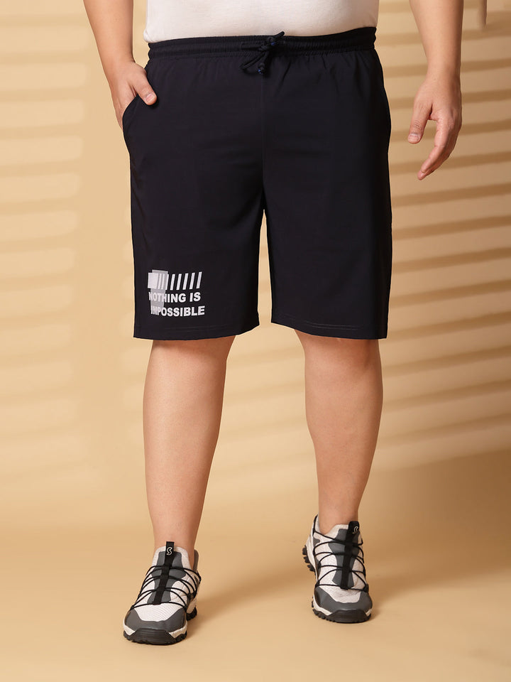 Plus Size Men Navy Blue Mid-Rise Stretchable Shorts