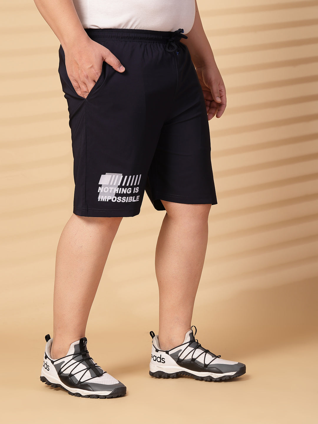 Plus Size Men Navy Blue Mid-Rise Stretchable Shorts