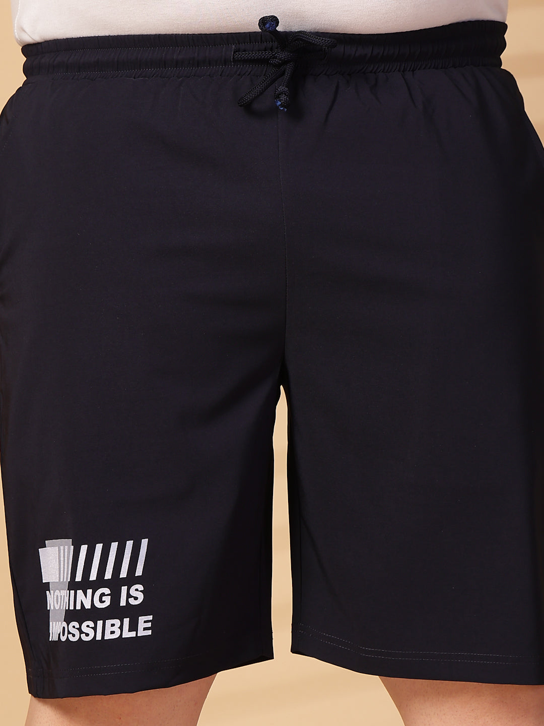 Plus Size Men Navy Blue Mid-Rise Stretchable Shorts
