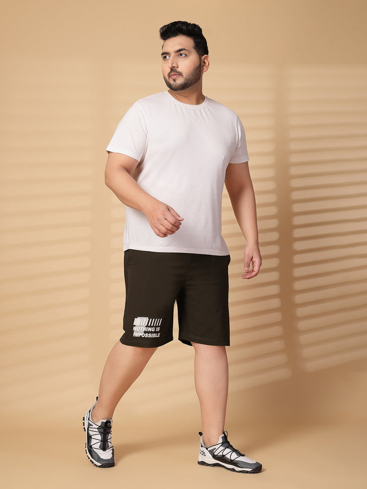 Plus Size Men Olive Green Mid-Rise Stretchable Shorts