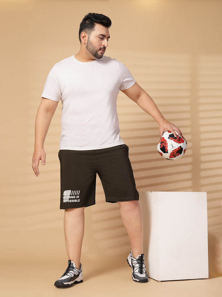 Plus Size Men Olive Green Mid-Rise Stretchable Shorts