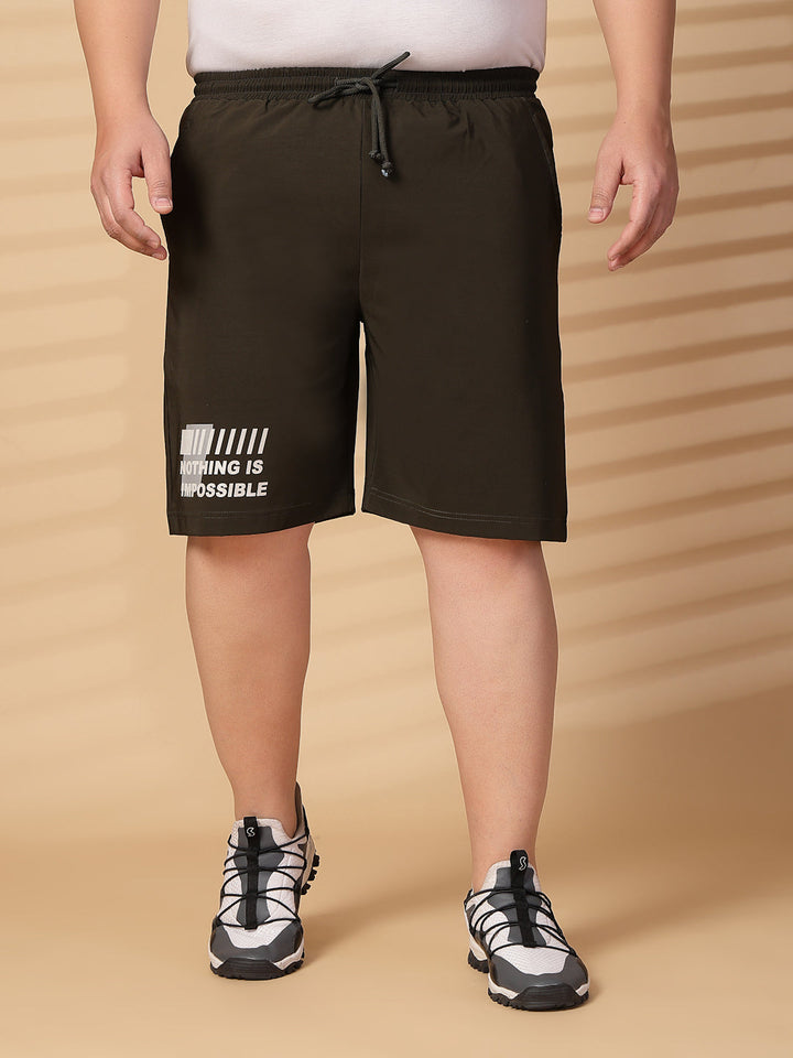 Plus Size Men Olive Green Mid-Rise Stretchable Shorts