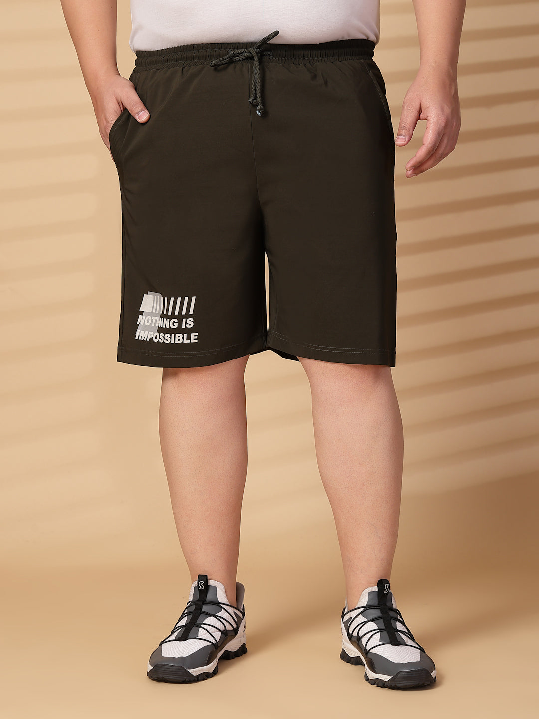 Plus Size Men Olive Green Mid-Rise Stretchable Shorts