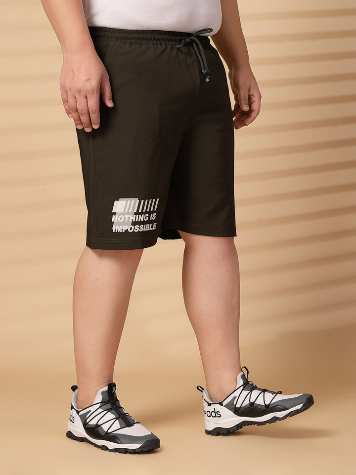 Plus Size Men Olive Green Mid-Rise Stretchable Shorts