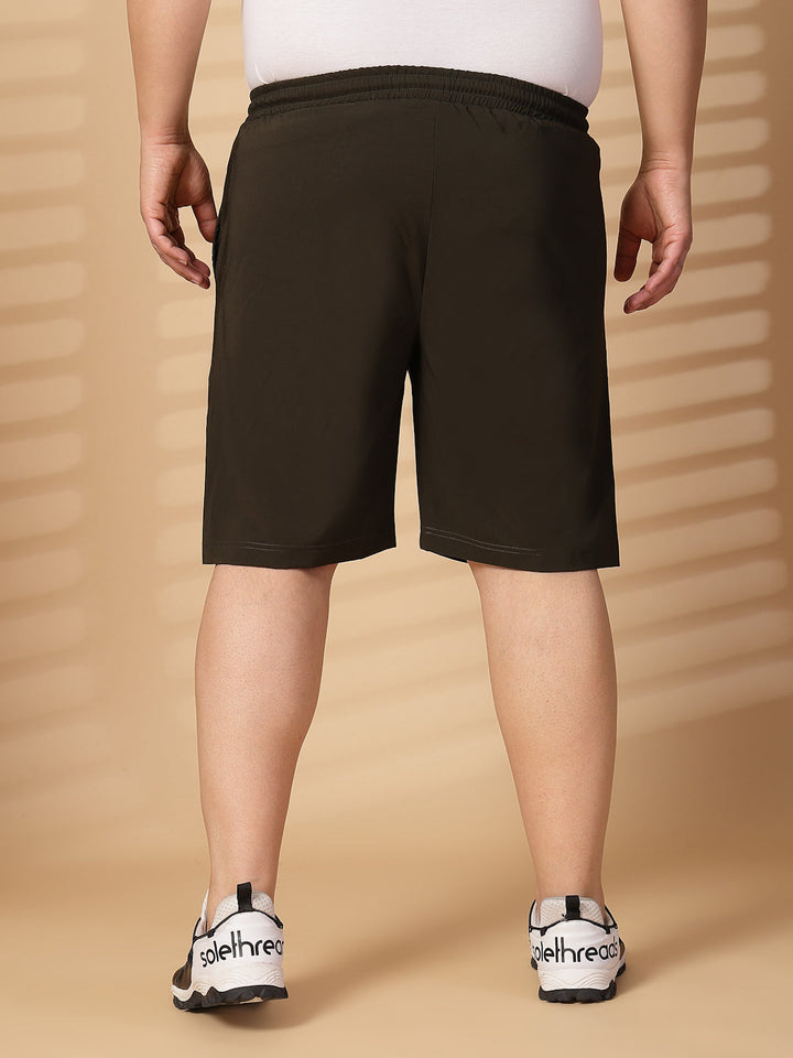 Plus Size Men Olive Green Mid-Rise Stretchable Shorts