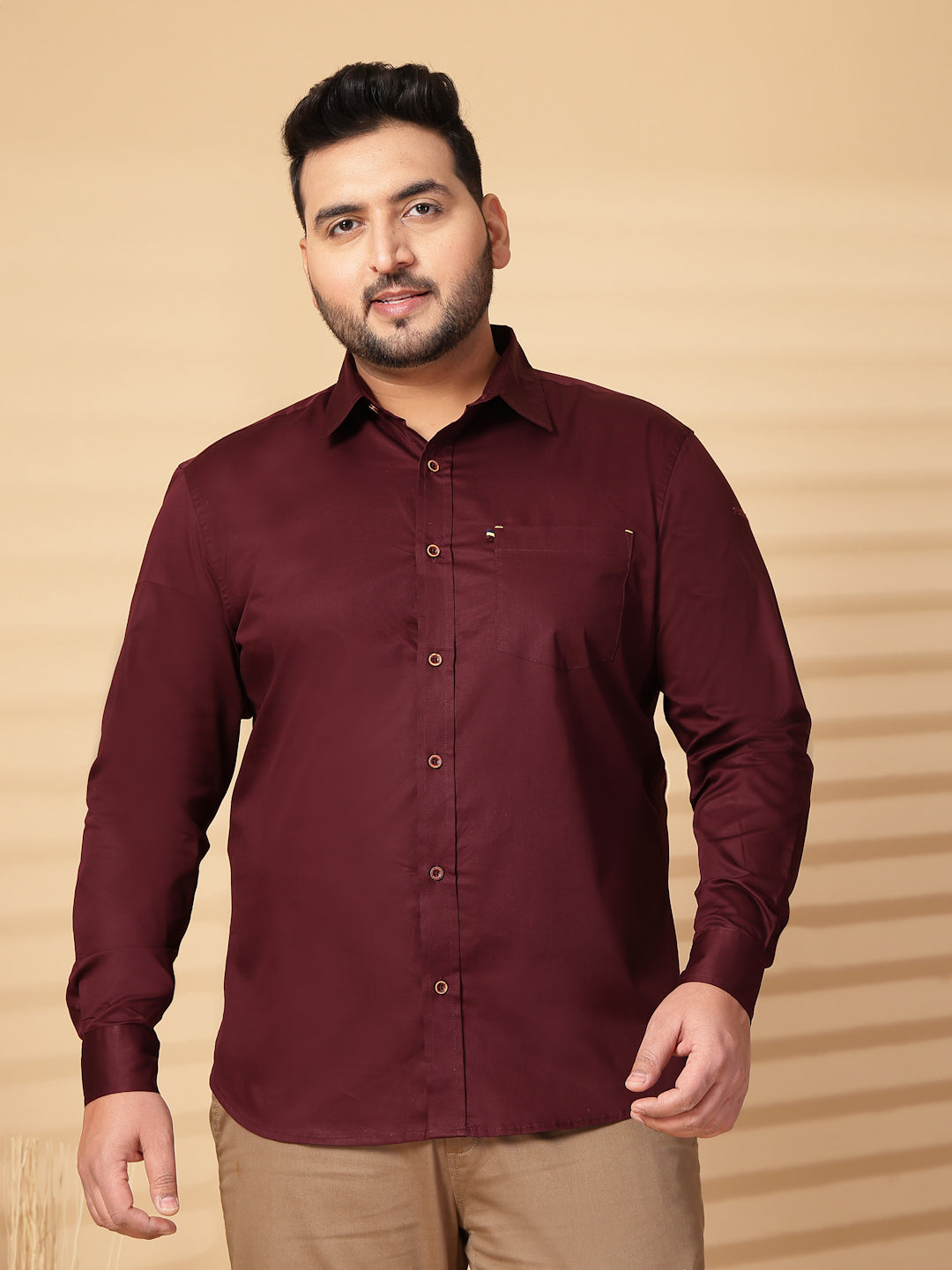 Plus Size Men  Oversized Fit Spread Collar Solid Cotton Casual Shirt