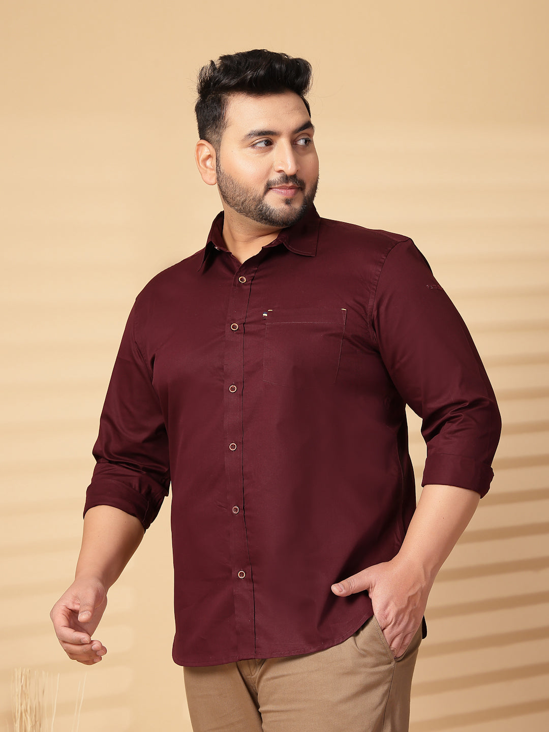 Plus Size Men  Oversized Fit Spread Collar Solid Cotton Casual Shirt