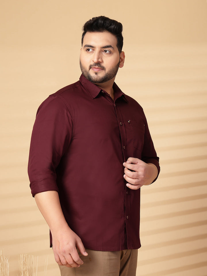 Plus Size Men  Oversized Fit Spread Collar Solid Cotton Casual Shirt
