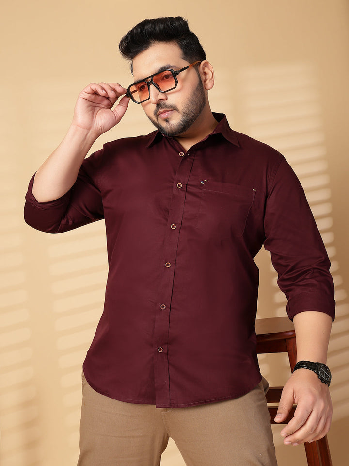 Plus Size Men  Oversized Fit Spread Collar Solid Cotton Casual Shirt