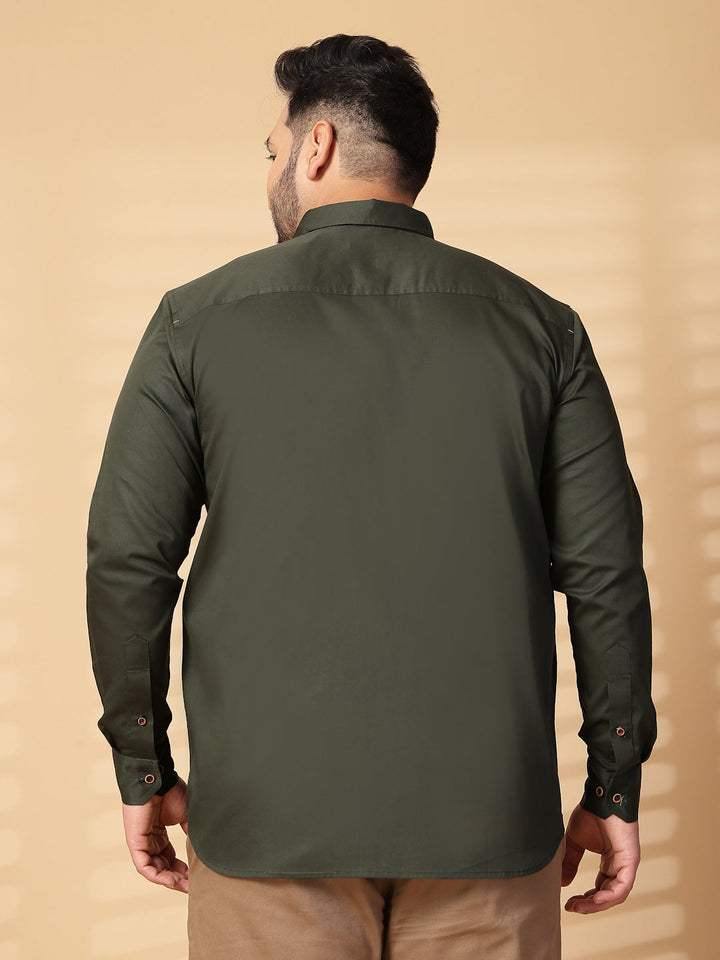 Plus Size Men  Oversized Fit Spread Collar Solid Cotton Casual Shirt