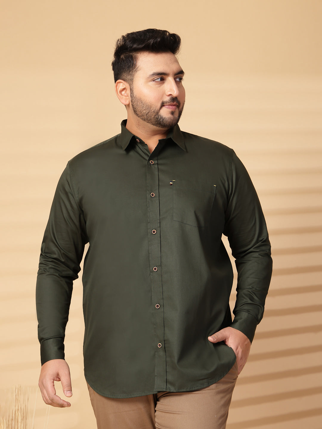 Plus Size Men  Oversized Fit Spread Collar Solid Cotton Casual Shirt