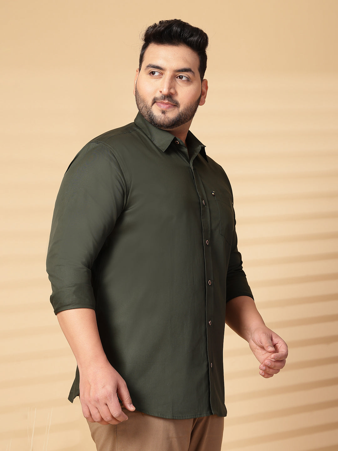 Plus Size Men  Oversized Fit Spread Collar Solid Cotton Casual Shirt