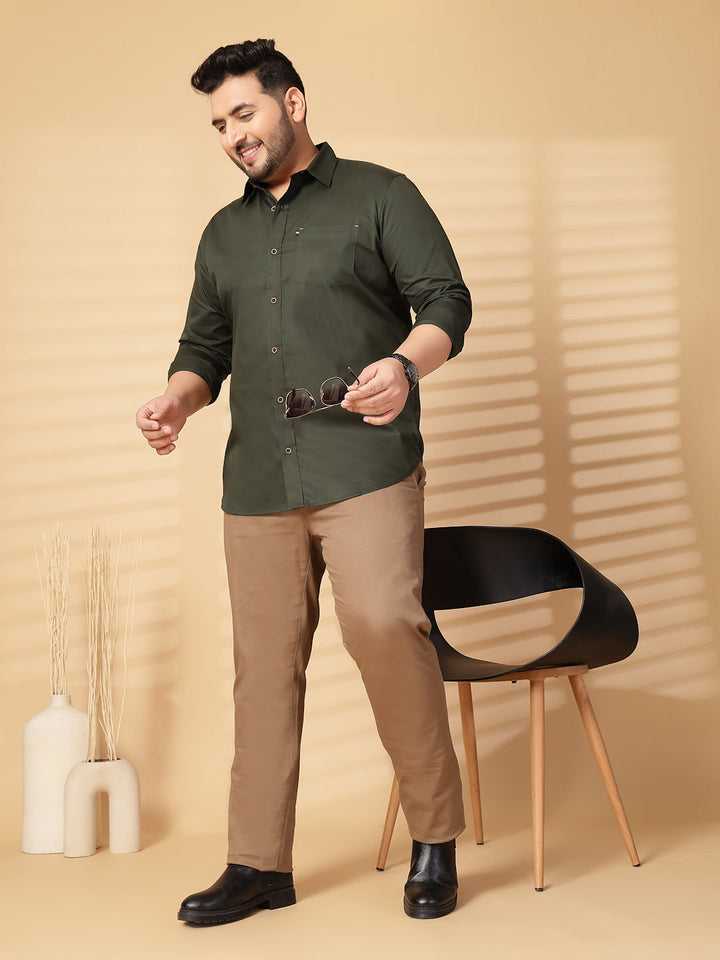 Plus Size Men  Oversized Fit Spread Collar Solid Cotton Casual Shirt