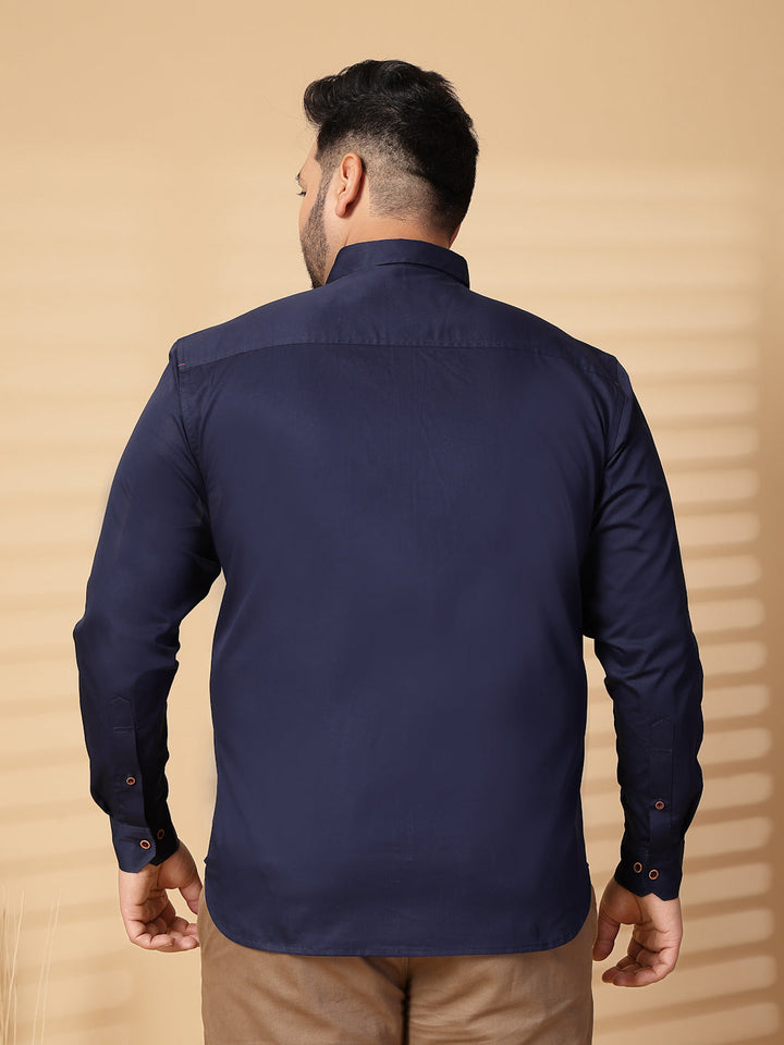 Plus Size Men  Oversized Fit Spread Collar Solid Cotton Casual Shirt
