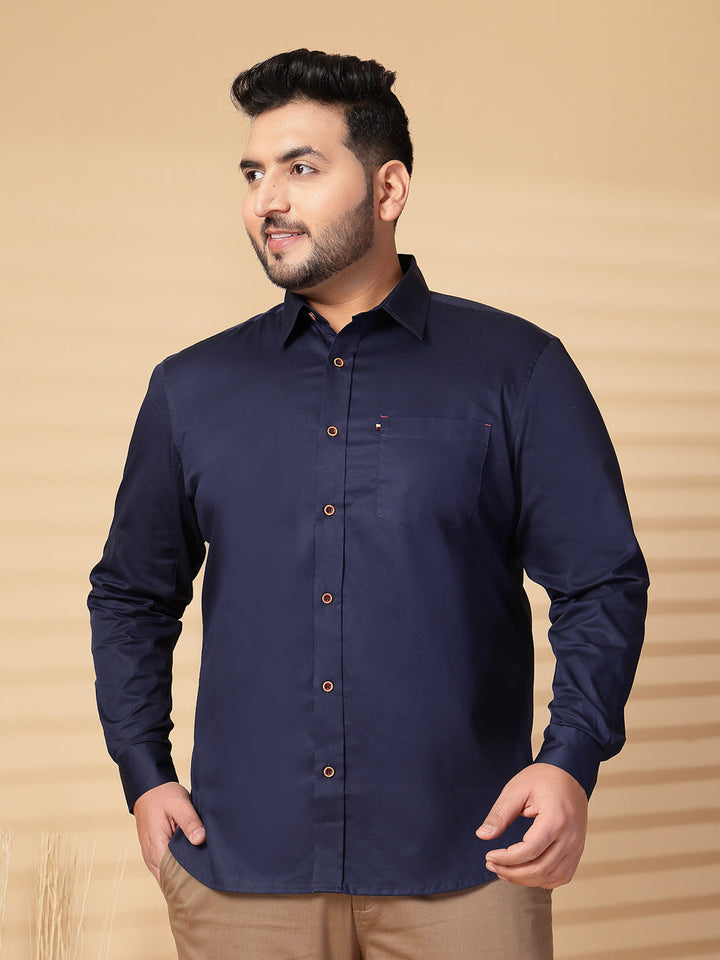 Plus Size Men  Oversized Fit Spread Collar Solid Cotton Casual Shirt