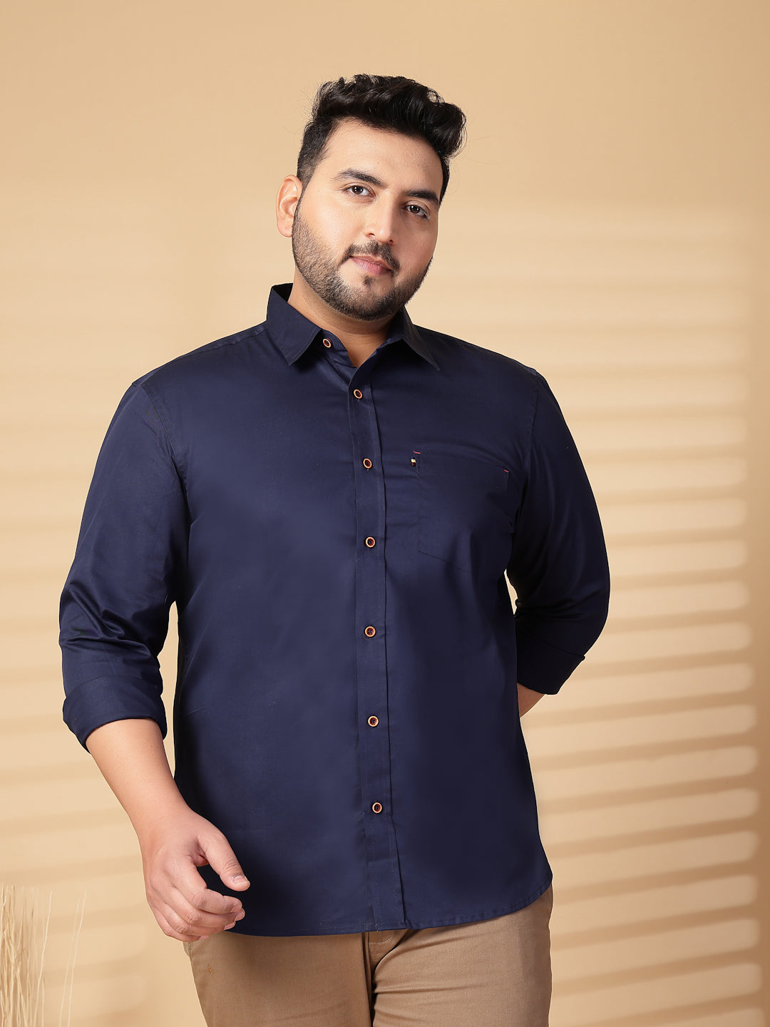 Plus Size Men  Oversized Fit Spread Collar Solid Cotton Casual Shirt