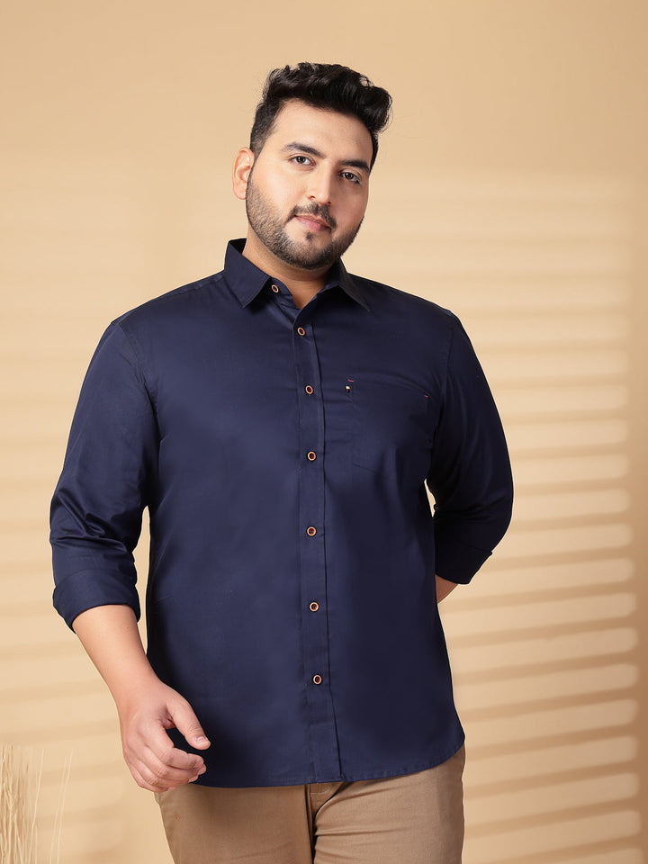 Plus Size Men  Oversized Fit Spread Collar Solid Cotton Casual Shirt