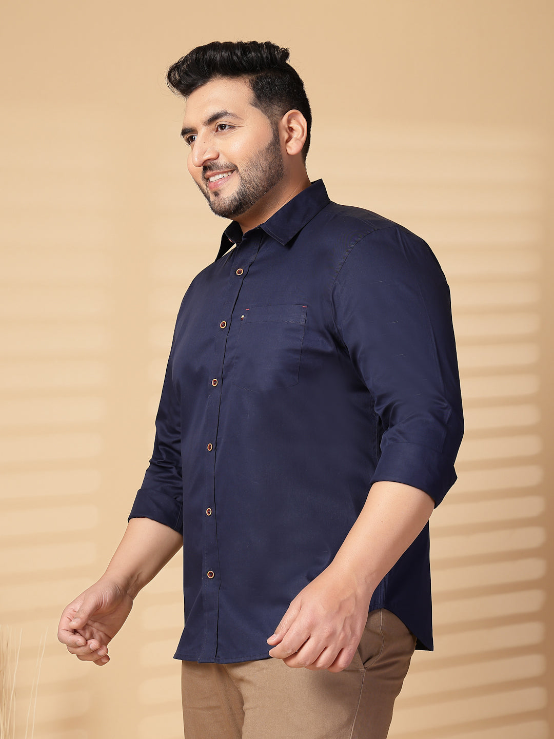 Plus Size Men  Oversized Fit Spread Collar Solid Cotton Casual Shirt